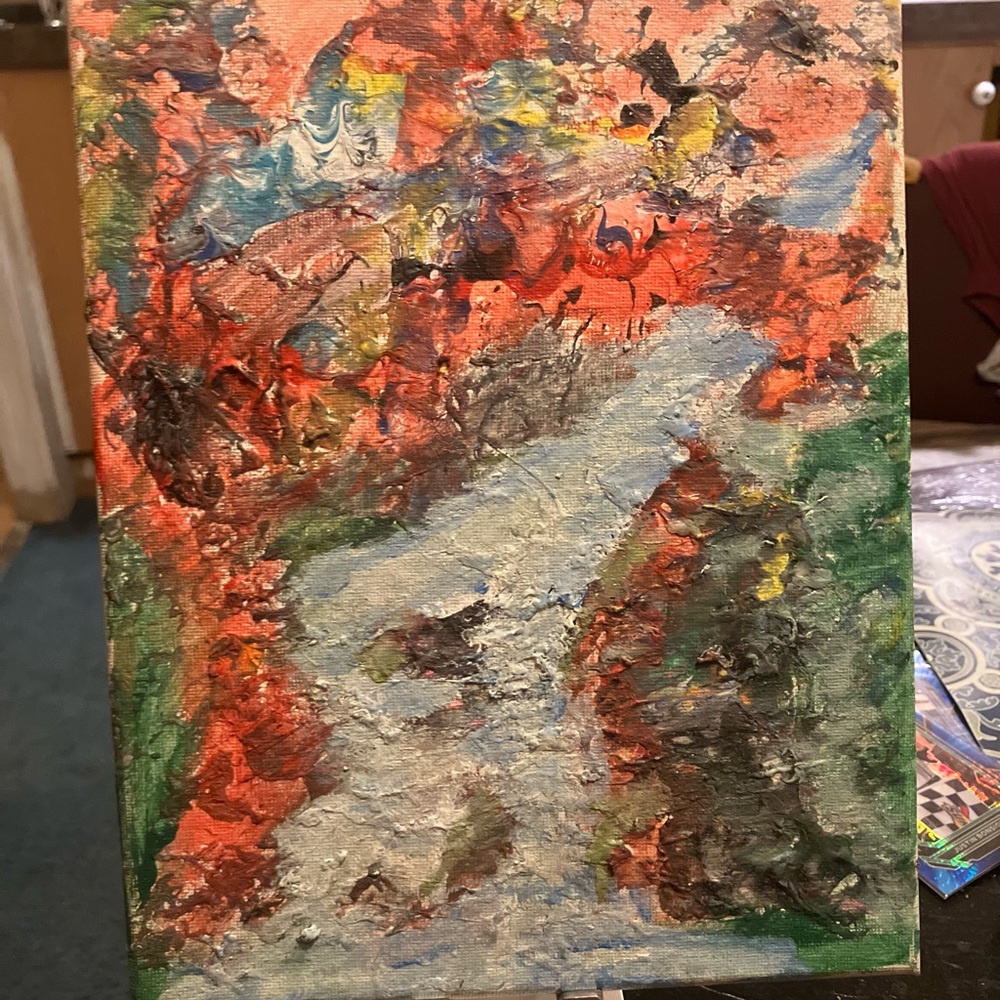 Abstract Canvas Art with Red and Green Accents